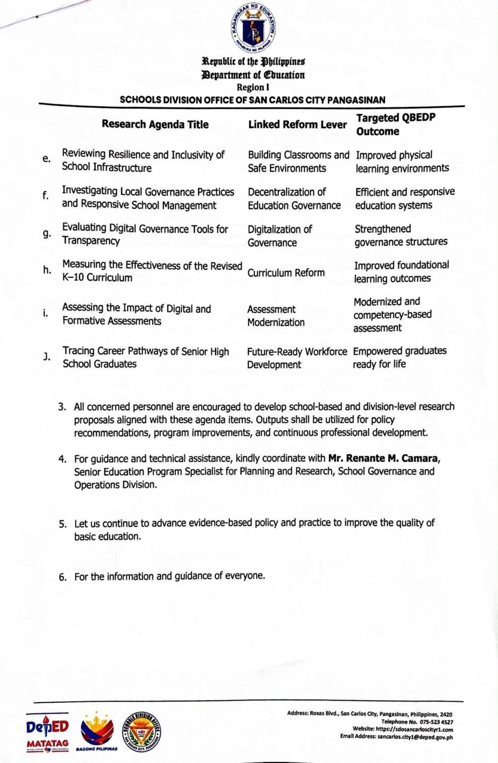 Division Memorandum No. 401 s, 2025 – Adoption of Division Priority ...