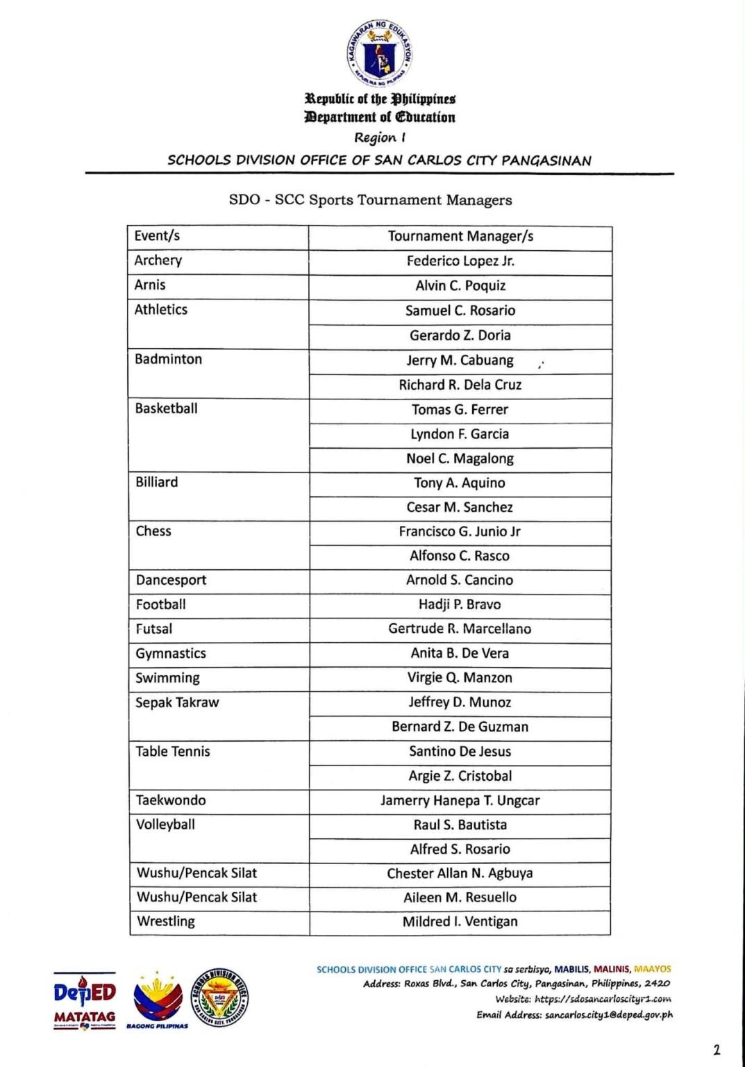 Division Meet Programme Division Memorandum No. 482 s, 2025 โ REFRESHER COURSE FOR SPORTS ...
